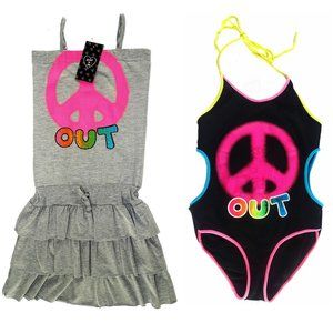 NWT Flowers by Zoe grey Peace print dress w/matching Bathing suit Size XL